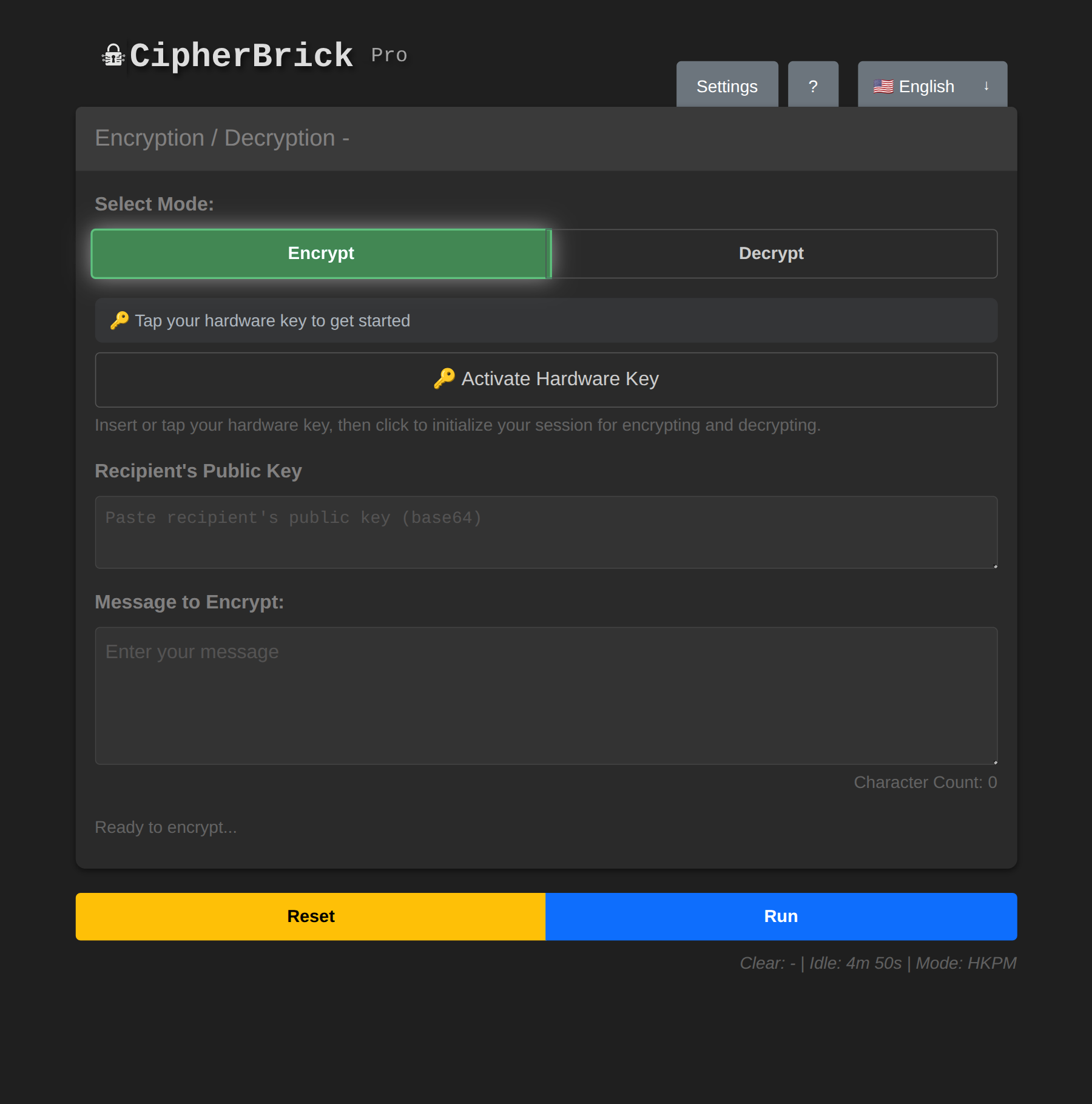 Main app with HKPM mode active