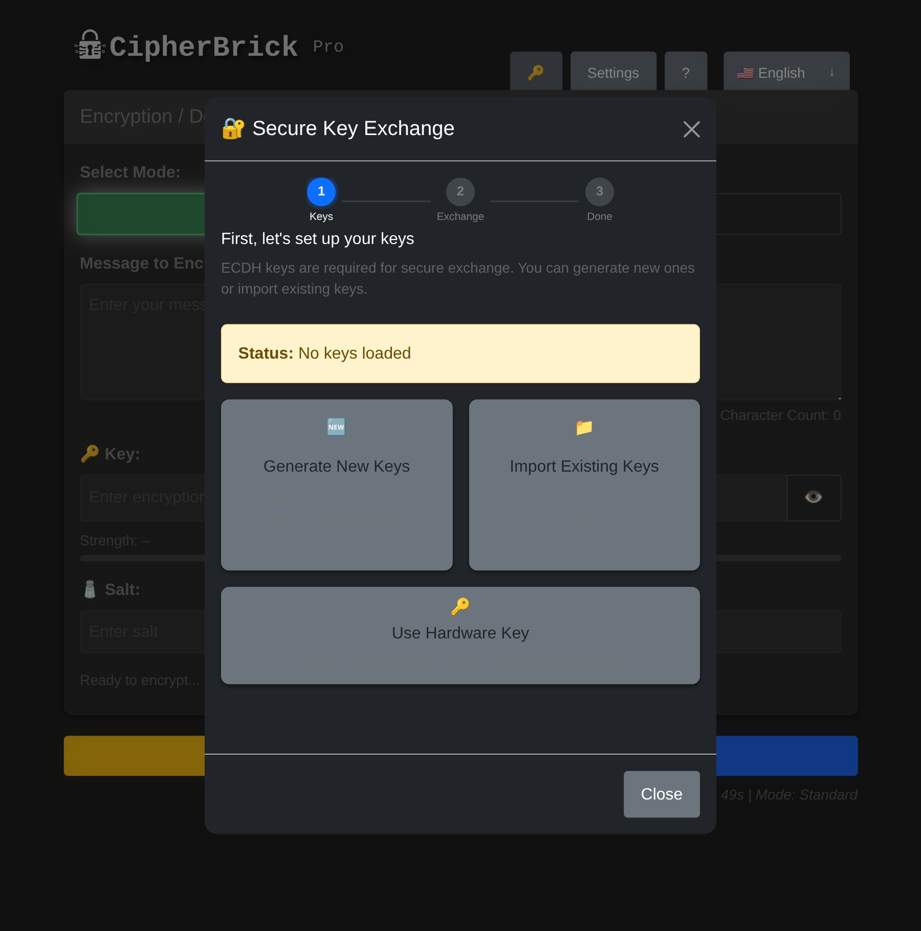 Key Exchange Wizard step 1: choose a role